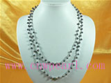 4-5mm top drilled black potato pearl necklace with faced crystal